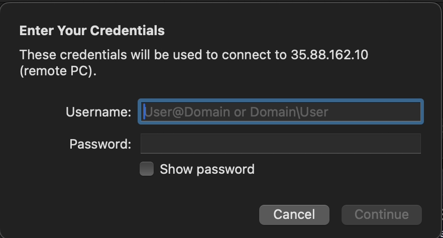Windows Remote Desktop Login Screen