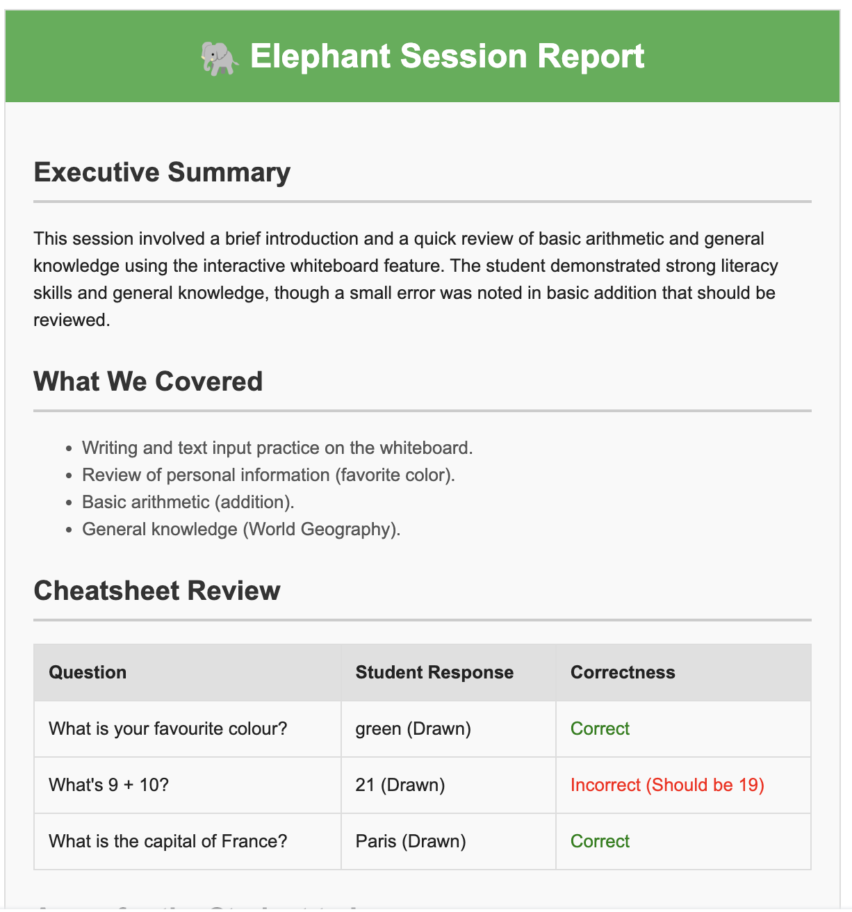 Elephant Session Report Email